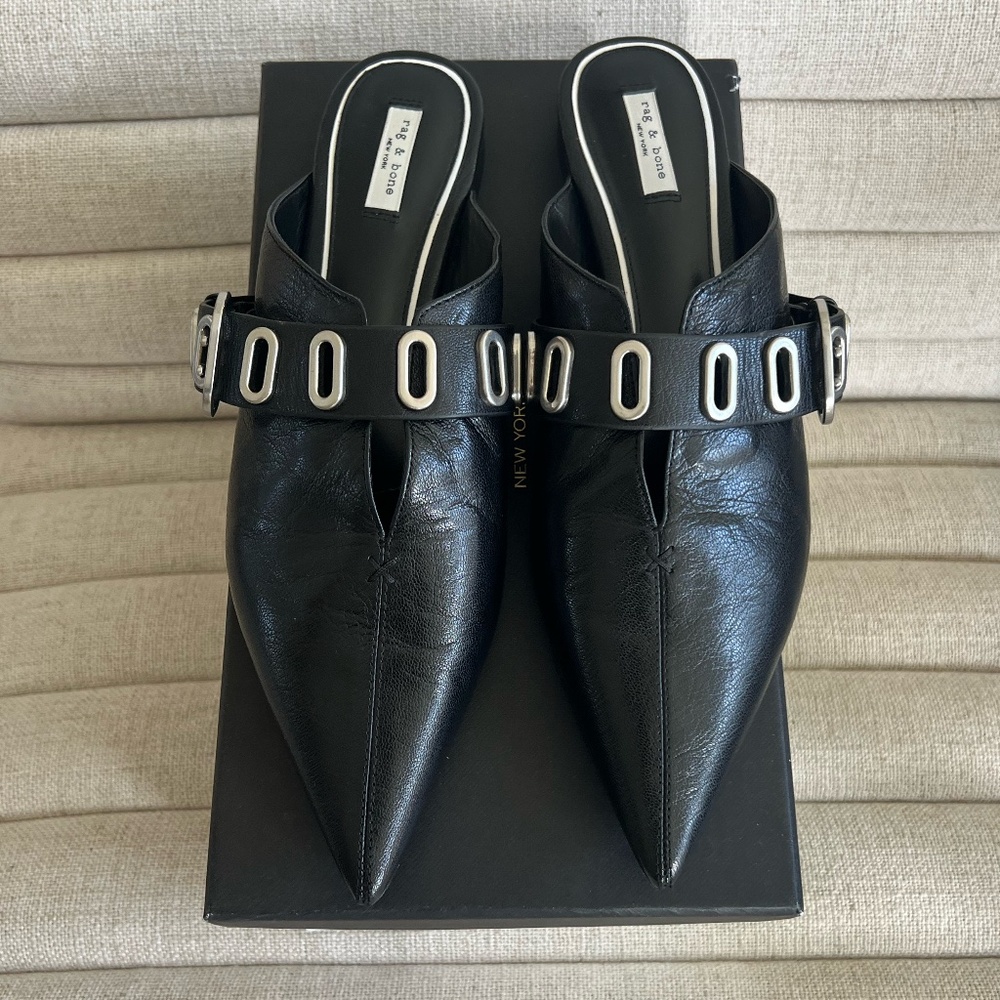 rag & bone Women's Victory Slip On Pointed Toe Slide Flats, Sz 39.5